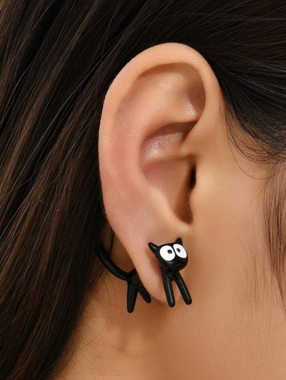 Cute Black Cat Stud Earrings – Big Eyes Cartoon Kitty Earrings – New